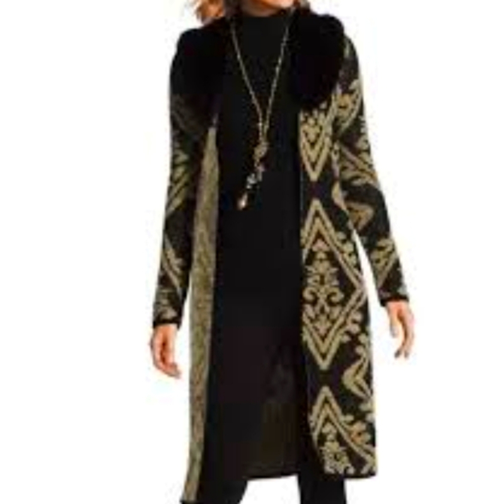 Chico’s Faux Fur Trim Cardigan